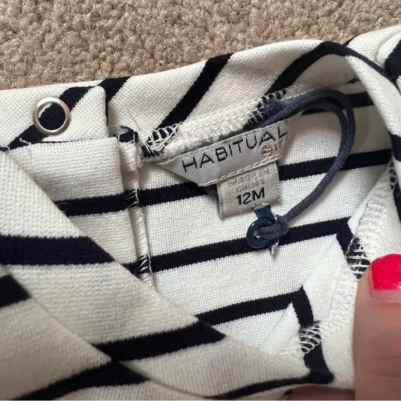 Habitual girl dress striped white navy blue bows details nautical classic 12m - Picture 4 of 7